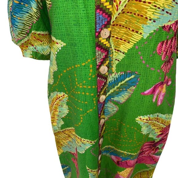 Farm Rio Womens Dress Size XS Green Off The Shoulder Tropical Midi Button Up - Picture 8 of 10